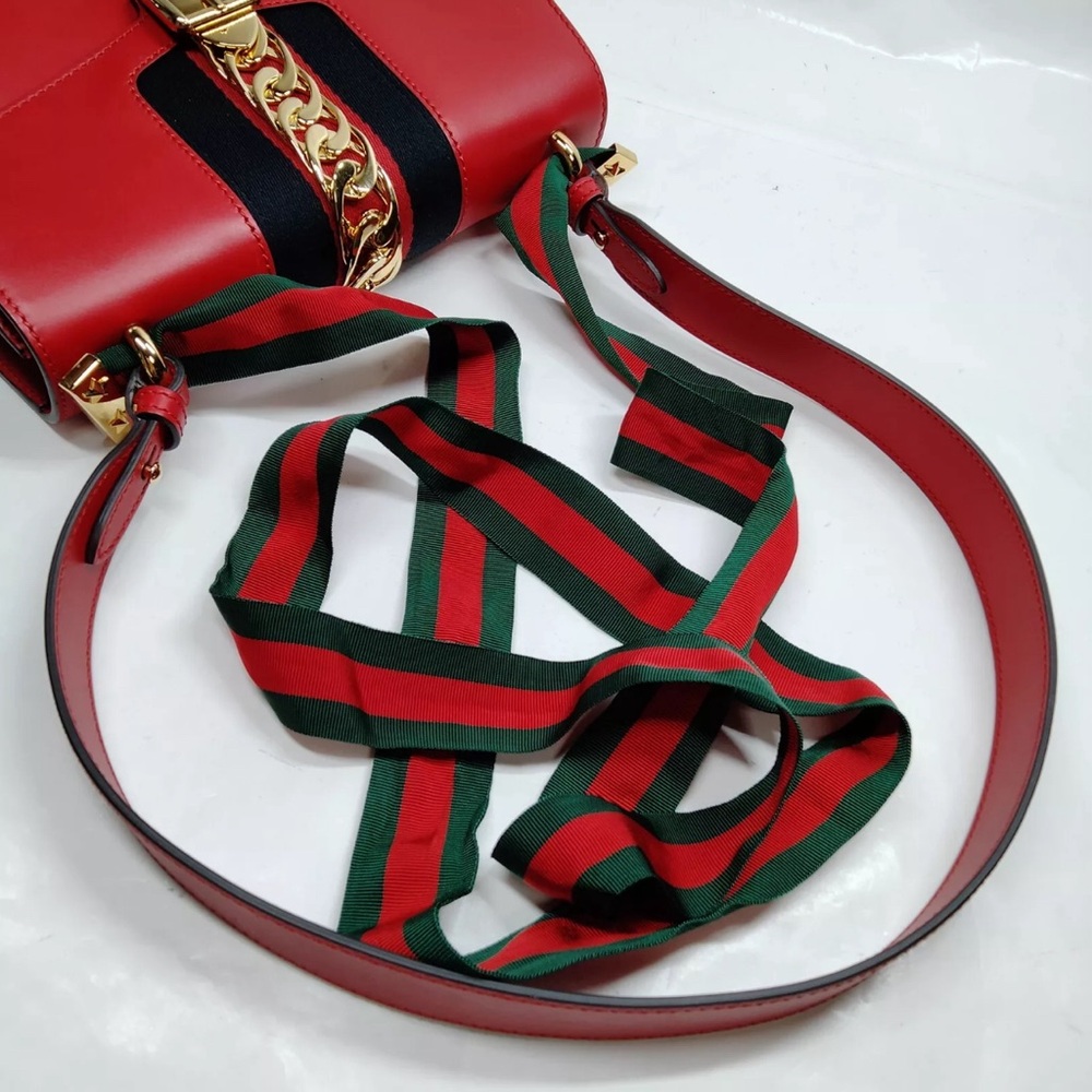 Auth Gucci Calfskin Sylvie Shoulder Bag - Picture 8 of 9